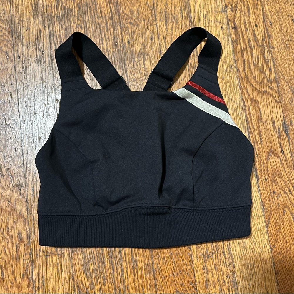 FP Movement by Free People Black Sports Bra with Red and Cream Stripes